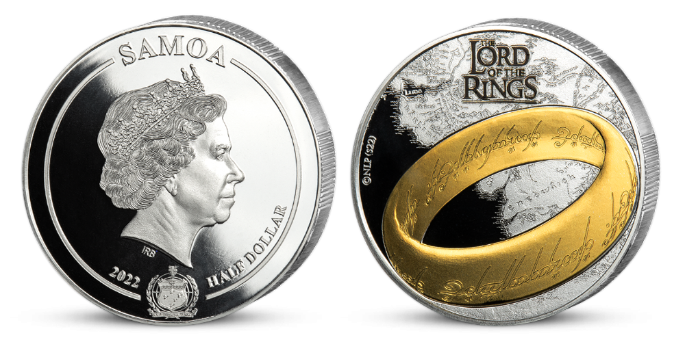 Oficiální mince Pán Prstenů zušlechtěná ryzím zlatem a ryzím stříbrem