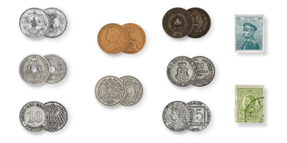 Přehled mincí a poštovních známek - sada Orient Express