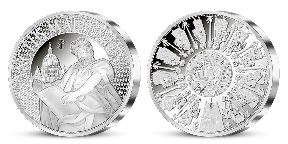 Apoštol Matouš na pamětní medaili z ryzího stříbra 999/1000