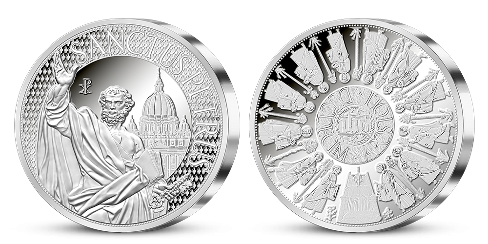 Apoštol Petr na pamětní medaili z ryzího stříbra 999/1000