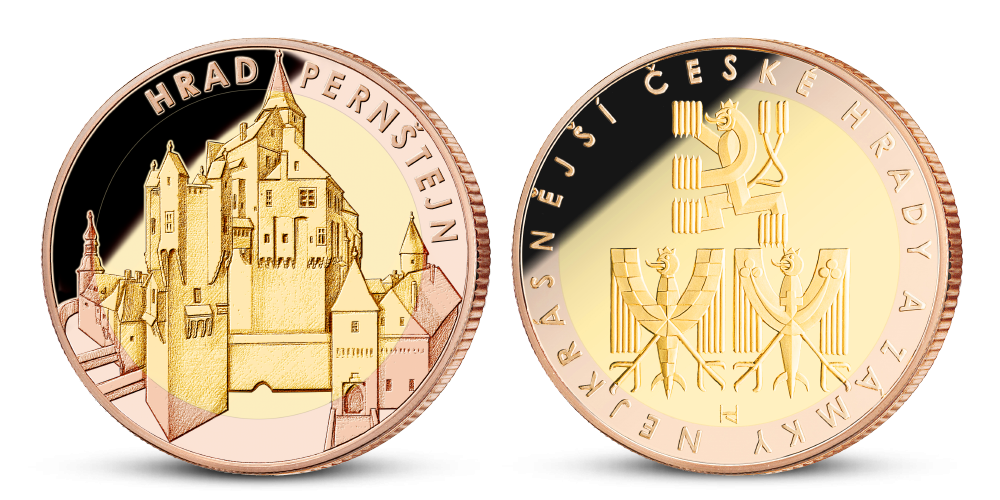 Pamětní medaile Pernštejn zušlechtěná růžovým a žlutým zlatem