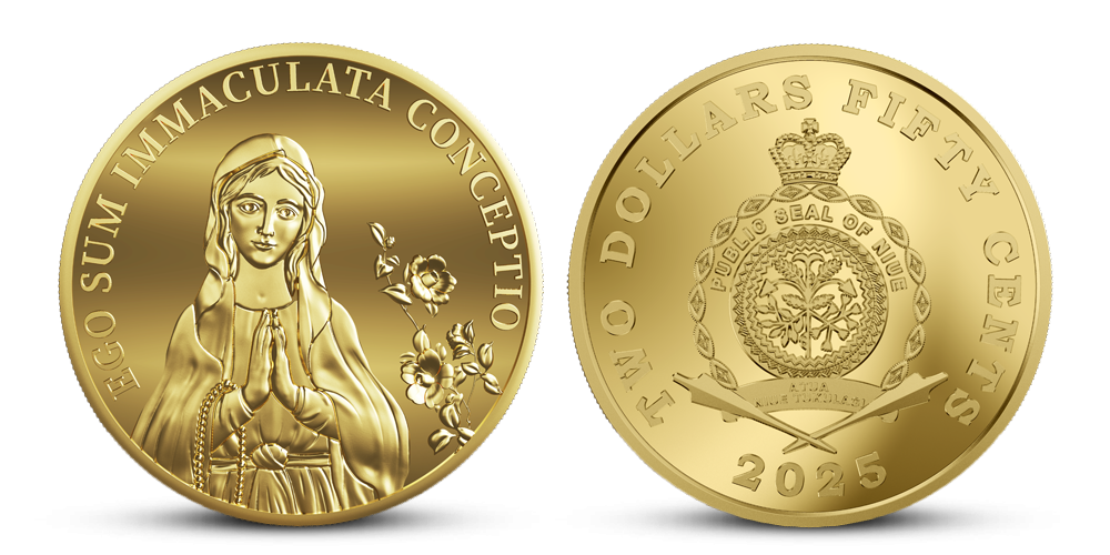 Panna Marie Lurdská na minci ryzího zlata 999/1000 