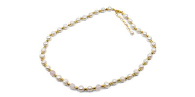 Perlový náhrdelník s růženíny zušlechtěný 18karátovým zlatem 