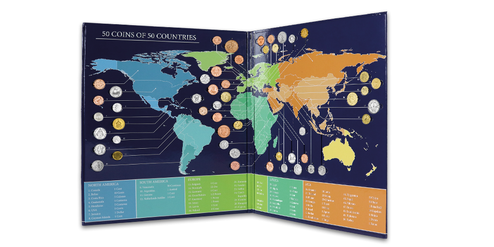 Planeta mincí - album plné numismatů ze všech kontinentů