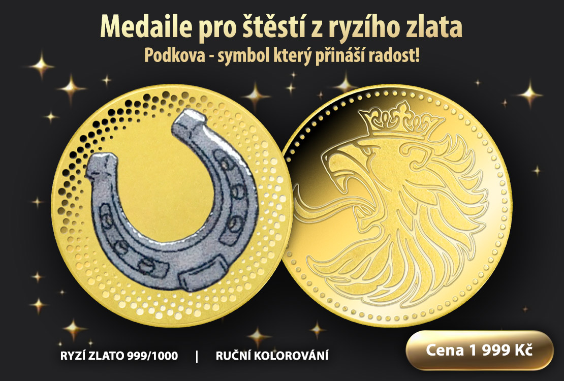 Podkova jako symbol štestí na zlaté medaili  