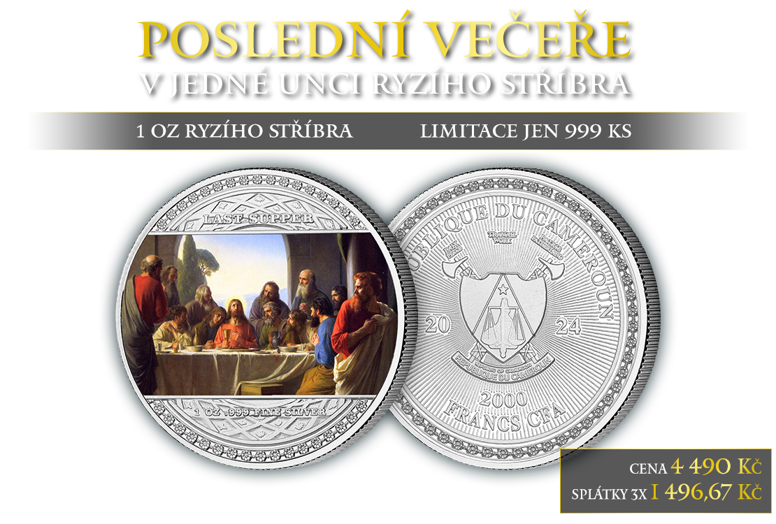 Poslední večeře na minci z jedné unce ryzího stříbra