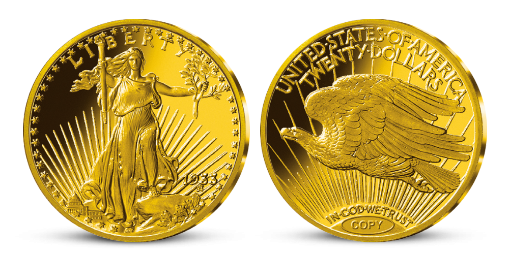 Replika Double Eagle 1933 plátovaná ryzím zlatem Replika Double Eagle 1933 plátovaná ryzím zlatem