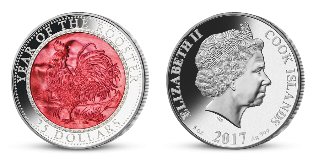 Rok kohouta 2017 - stříbrná mince s pravou perletí