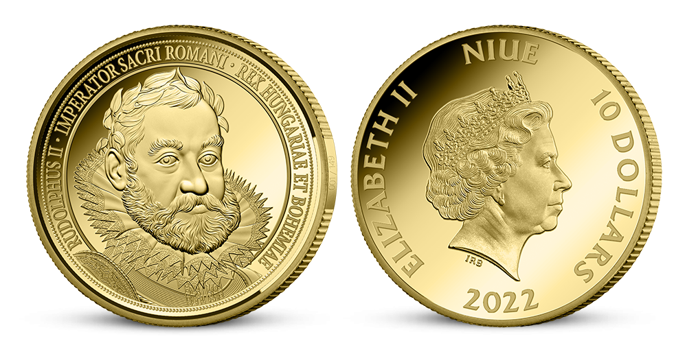 Český král Rudolf II. na minci z ryzího zlata 999/1000