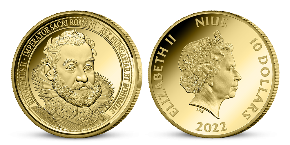 Český král Rudolf II. na minci z ryzího zlata 999/1000 Český král Rudolf II. na minci z ryzího zlata 999/1000