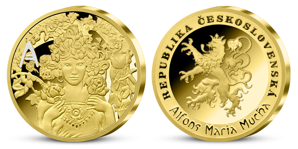 Alfons Mucha - sada pamětních medailí zušlechtěných ryzím zlatem - Růže