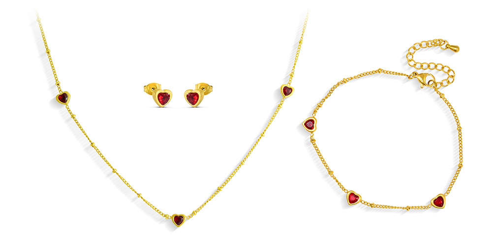 Náhrdelník, náušnice a náramek se srdíčky