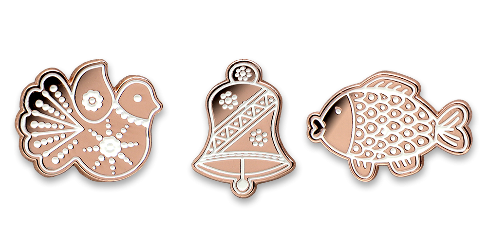 Sada tří vánočních broží	- zvoneček, holubička, kapr