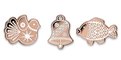 Sada tří vánočních broží	- zvoneček, holubička, kapr 