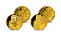 Sada pamětních medailí ze 14karátového zlata vyobrazující Leoše Janáčka a Jana Janského