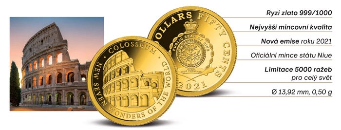 Zlatá mince Koloseum - 7 nových divů světa