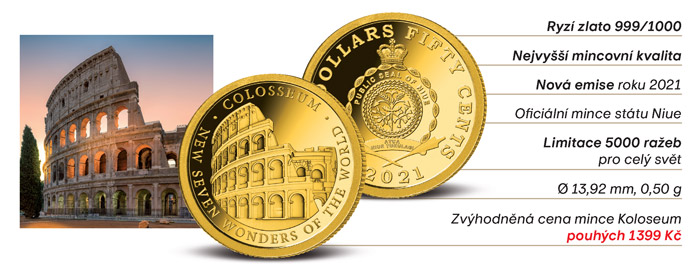 Zlatá mince Koloseum - 7 nových divů světa