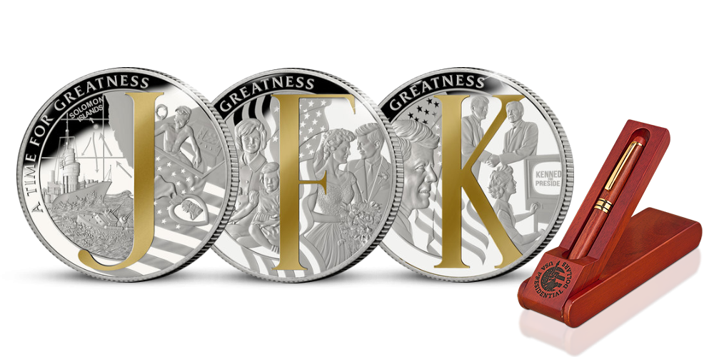John Fitzgerald Kennedy na setu tří mincí