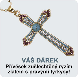 VÁŠ DÁREK - Přívěsek zušlechtěný ryzím zlatem s pravými tyrkysy se třetí mincí