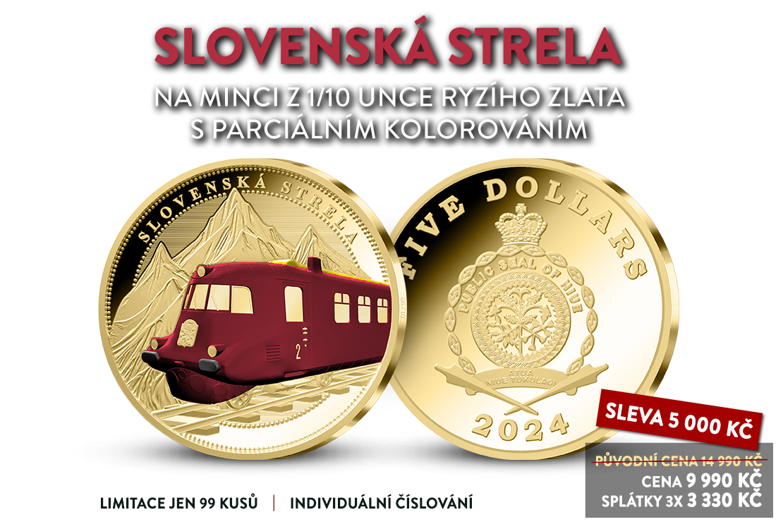 Slovenská strela na minci z ryzího zlata 999/1000 