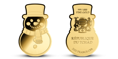 Veselý sněhulák, mince z ryzího zlata 999/1000