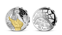 Socha Svobody a symboly Paříže na 5 uncové stříbrné minci