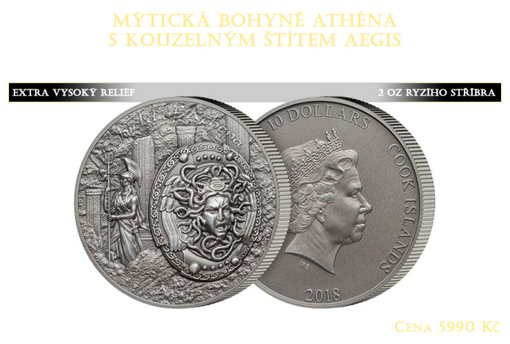 Štít bohyně Athény na stříbrné minci