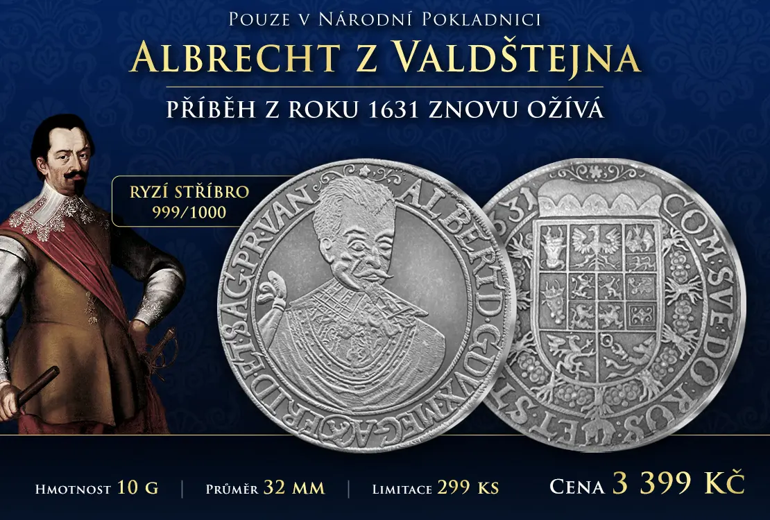 Stř&iacute;brn&aacute; medaile s portr&eacute;tem Albrechta z Vald&scaron;tejna