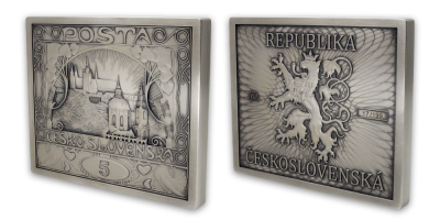 Legendární poštovní známka Hradčany od Alfonse Muchy  | Legendární Hradčany na medaili z 5uncí ryzího stříbra