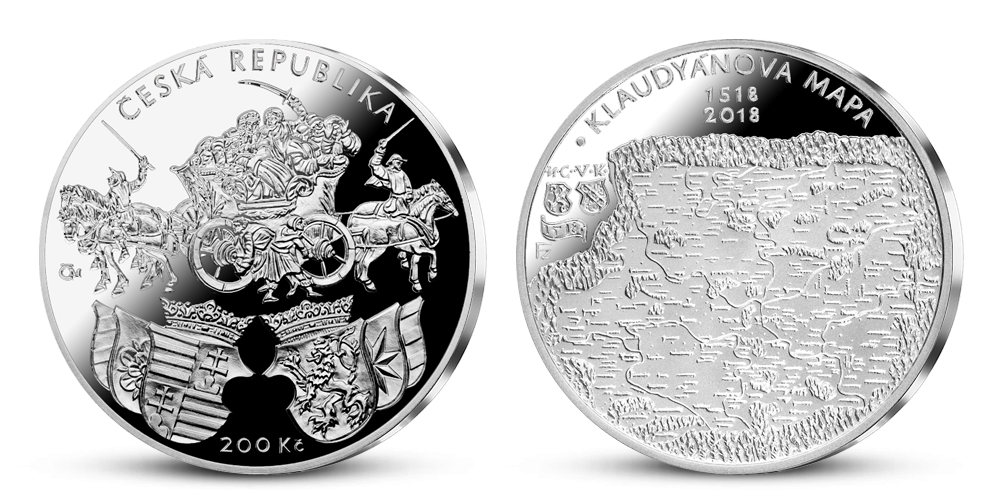 Stříbrná mince ČNB - 500. výročí vydání Klaudyánovy mapy Stříbrná mince ČNB - 500. výročí vydání Klaudyánovy mapy