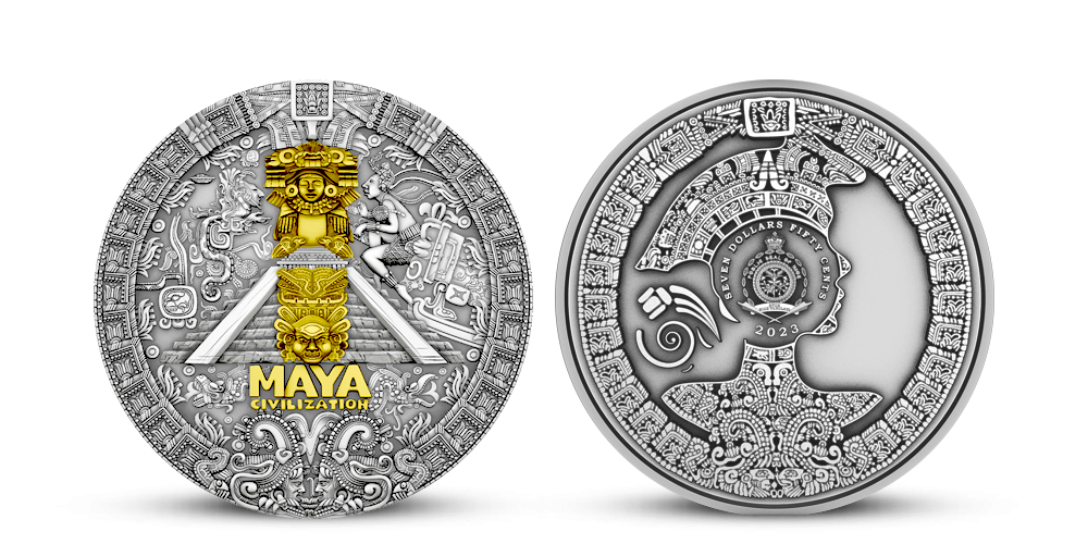 Mayská civilizace na minci ze 3 uncí ryzího stříbra 999/1000