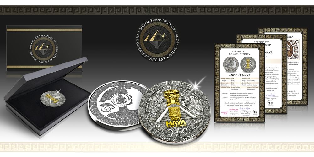 Mayská civilizace na minci ze 3 uncí ryzího stříbra 999/1000