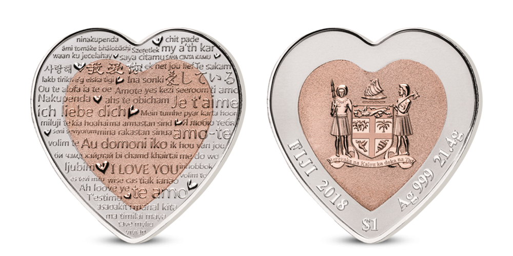 Stříbrné srdce z lásky - mince netradičně vyražená do dvou kovů