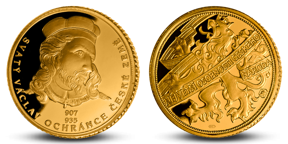 Svatý Václav na pamětní medaili z pravého zlata