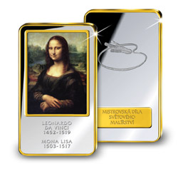 Mona Lisa od Leonarda da Vinci na medaili zušlechtěné ryzím zlatem a stříbrem