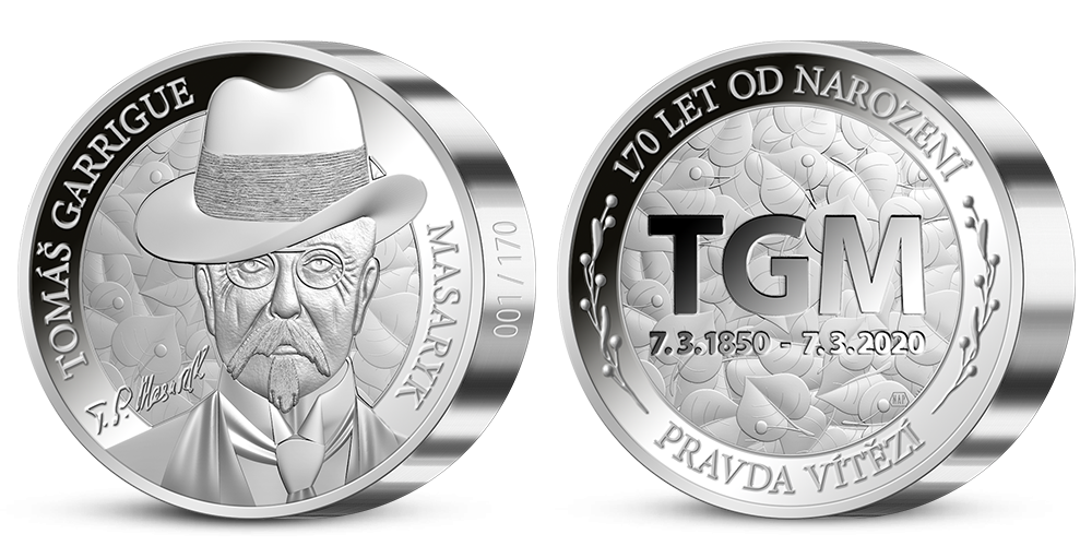 T. G. Masaryk na medaili z 1 kilogramu ryzího stříbra 
