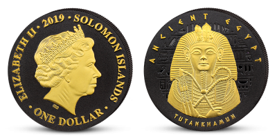 Tutanchamon na minci zušlechtěné černým niklem a ryzím zlatem