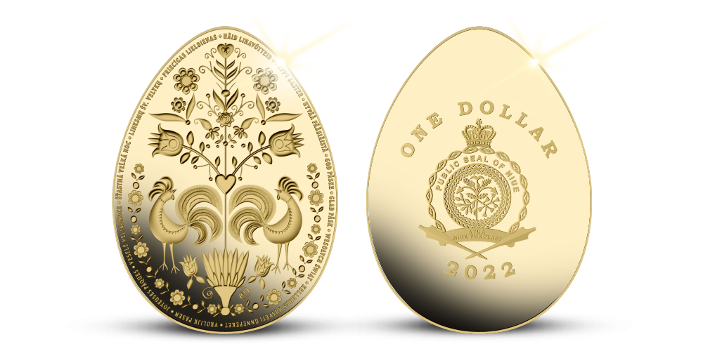 Velikonoční mince ve tvaru vejce zušlechtěná ryzím zlatem