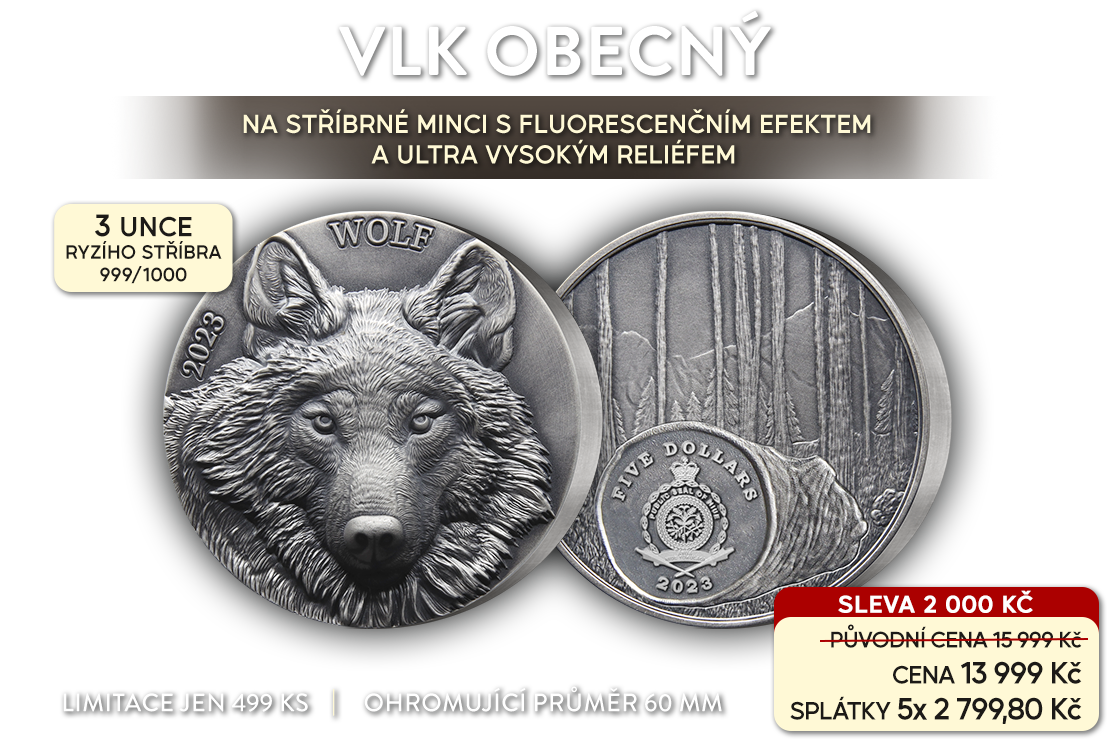 Vlk obecný na stříbrné minci 