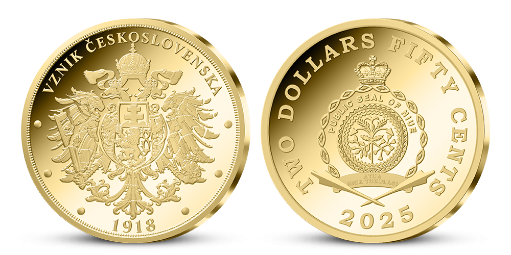 Vznik Československa na pamětní minci z ryzího zlata 999/1000