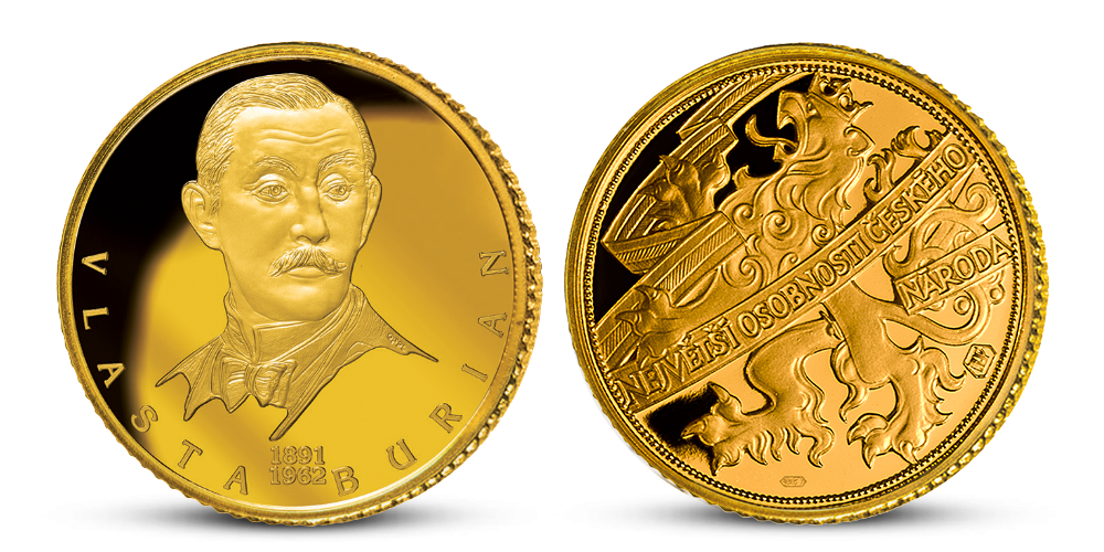 Vlasta Burian na zlaté medaili s oblíbeným průměrem 18 mm