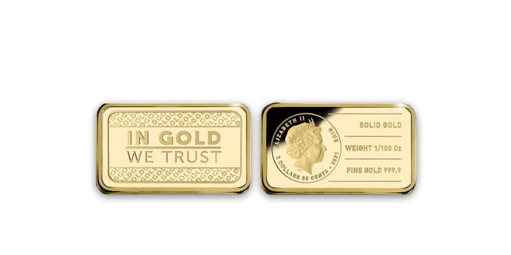 Zlatá mince In Gold We Trust ve tvaru cihličky Zlatá mince In Gold We Trust ve tvaru cihličky
