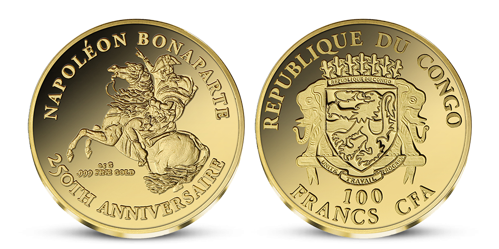 Napoleon Bonaparte na minci z ryzího zlata 999/1000 Napoleon Bonaparte na minci z ryzího zlata 999/1000