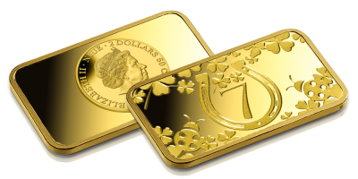 Zlatá mince štěstí ve tvaru cihličky