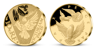 Zlaté holubice míru na minci z certifikovaného zlata | Zlaté holubice míru na minci z certifikovaného zlata