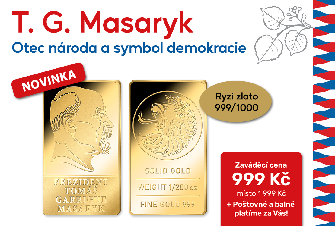 T. G. Masaryk na cihličce z ryzího zlata 999/1000