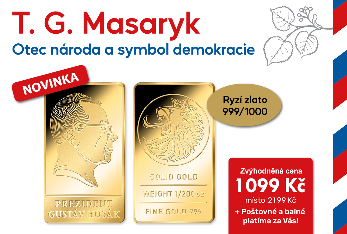 T. G. Masaryk na cihličce z ryzího zlata 999/1000