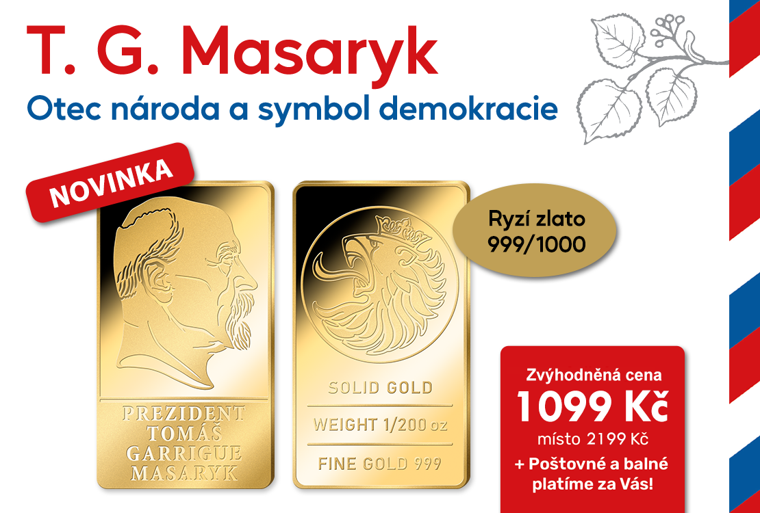 T. G. Masaryk na cihličce z ryzího zlata 999/1000