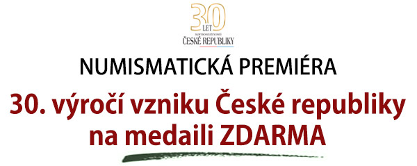Pamětní medaile 30. výročí vzniku České republiky zušlechtěná ryzím zlatem 999/1000